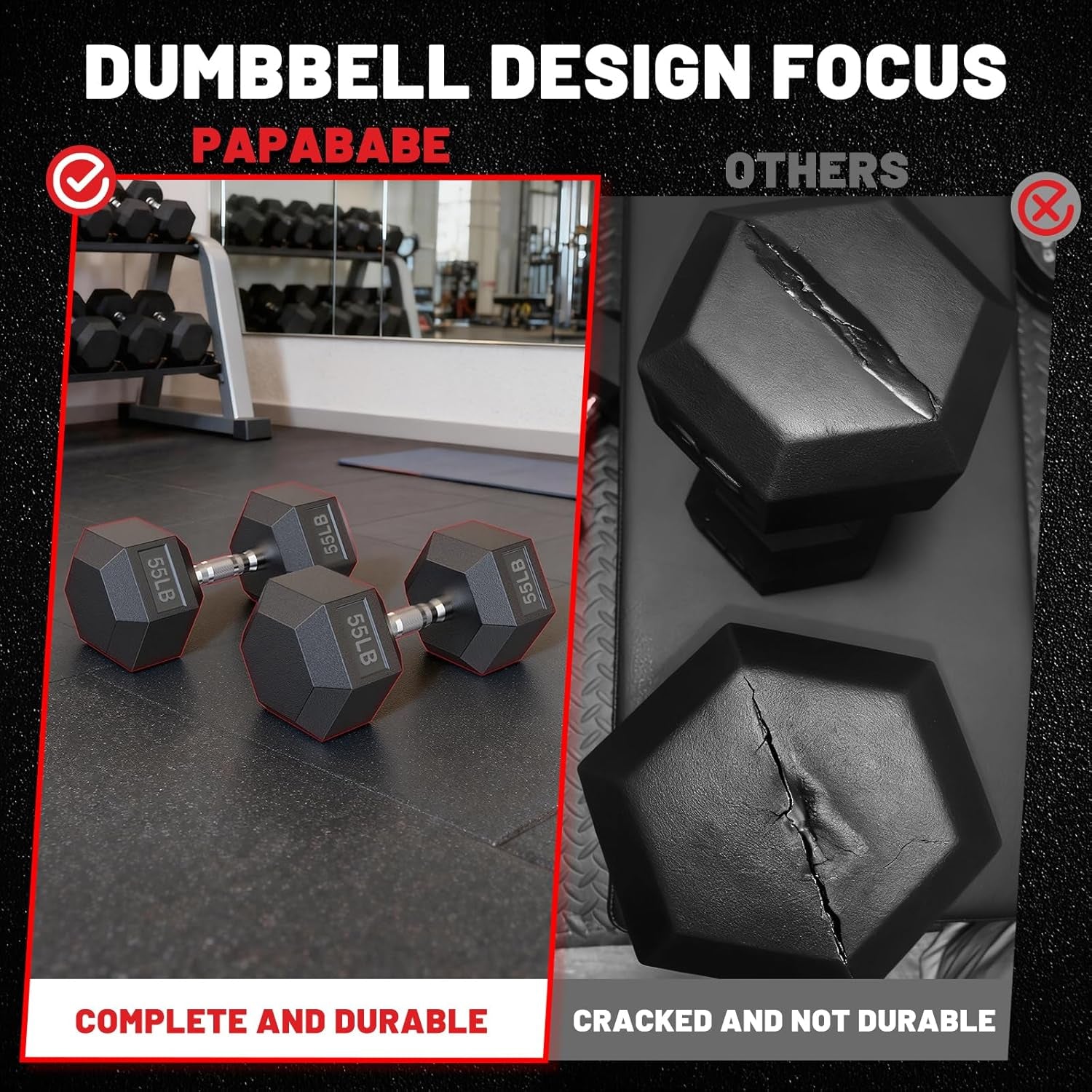 HEX Dumbbell Set 2.5-125Lb, Rubber Encased Home Gym Dumbbells, Exercise & Fitness Weights Dumbbells for Women & Men, Hand Weight for Strength Training